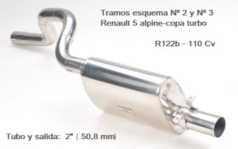 silencioso trasero y tramo de escape renault 5 alpine - copa turbo 83-84